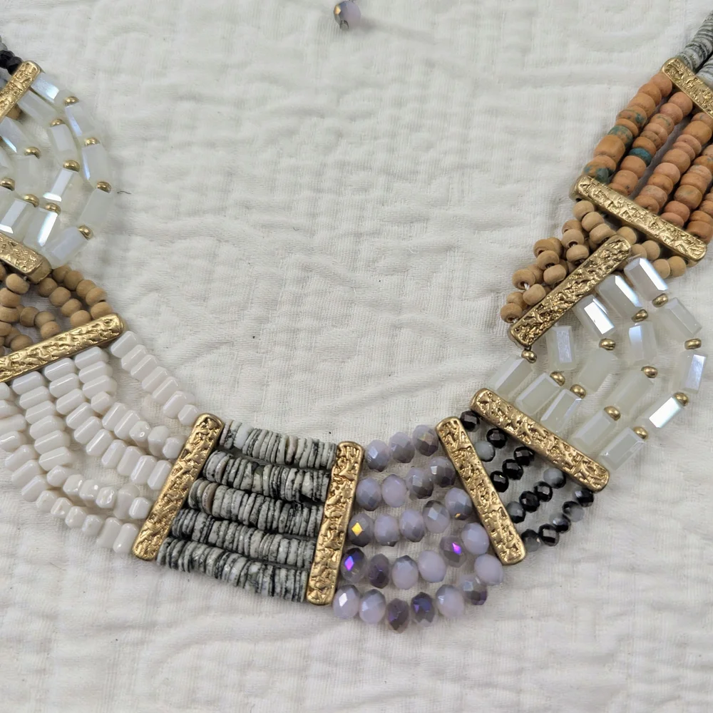 Anthropologie Layers Multiple Stones Beaded Bib Necklace‎